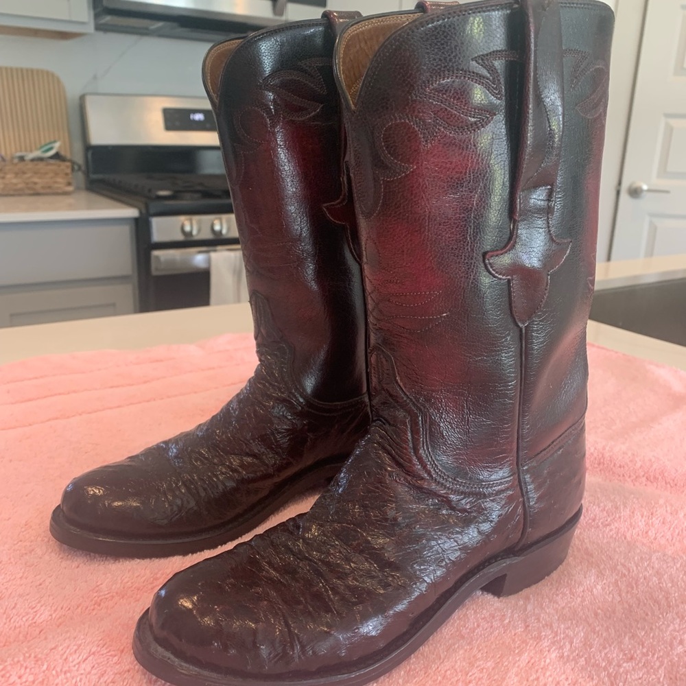 Lucchese leather ostrich burgundy woman's boots